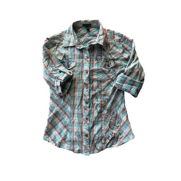 F.A.N.G Kids Plaid Button Down Shirt | Size Medium | Y2K Style Half Sleeve - Picture 1 of 7
